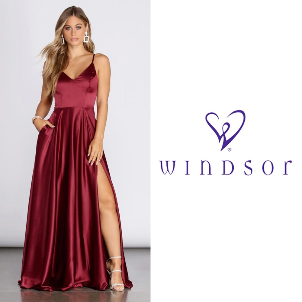 WINDSOR Juliet Formal High Slit Dress Burgundy NWT